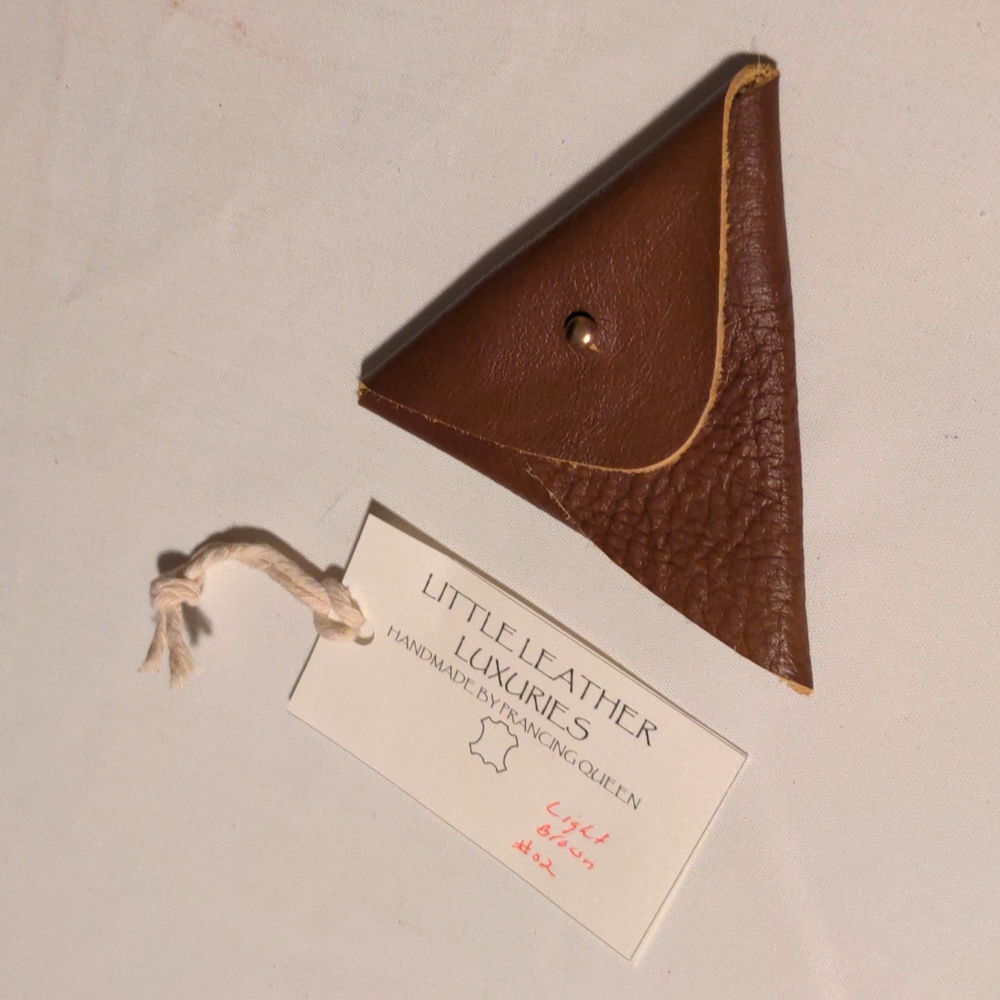 #02 Handmade Genuine Leather Triangle Coin Pouch Light Brown #02